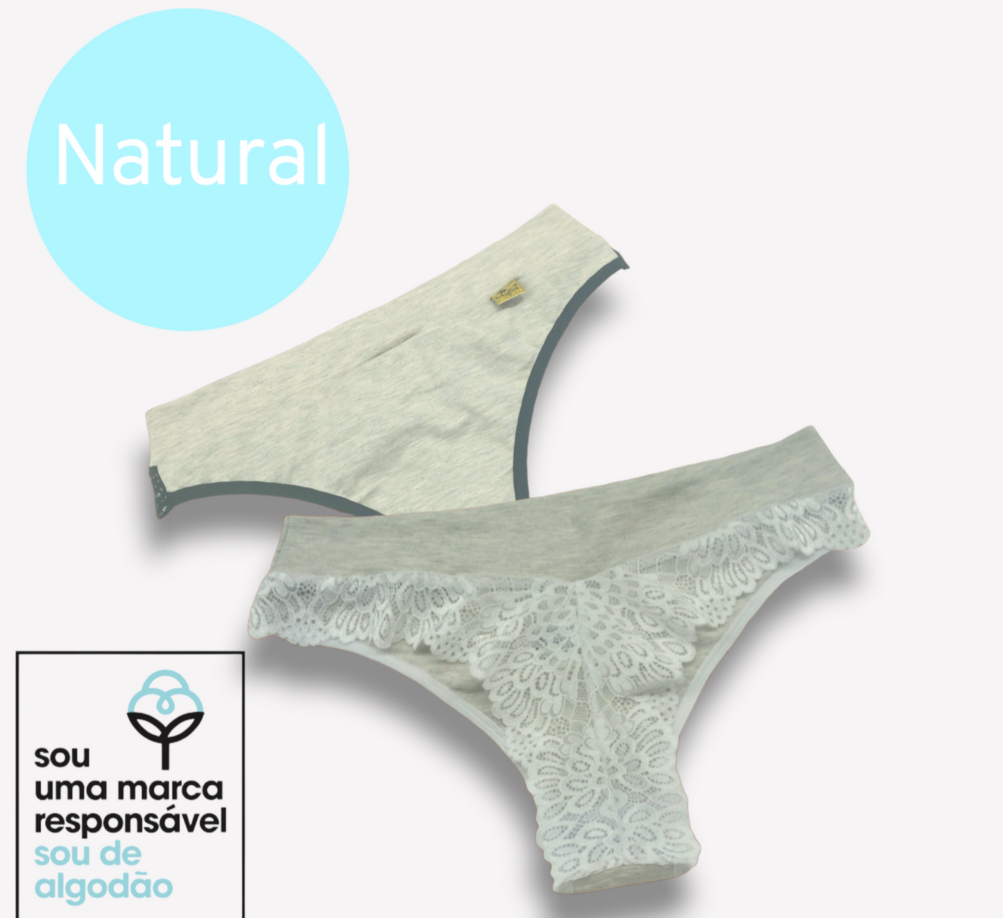 Kit 3 Calcinhas algodão natural  fio dental e renda | Mylla Lingerie