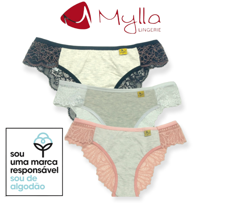 Kit 3 Calcinhas sustentáveis fio dental e renda | Mylla Lingerie