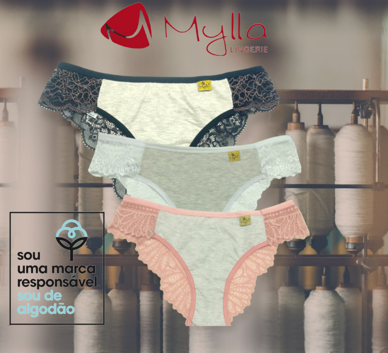 Kit 3 Calcinhas sustentáveis fio dental e renda | Mylla Lingerie