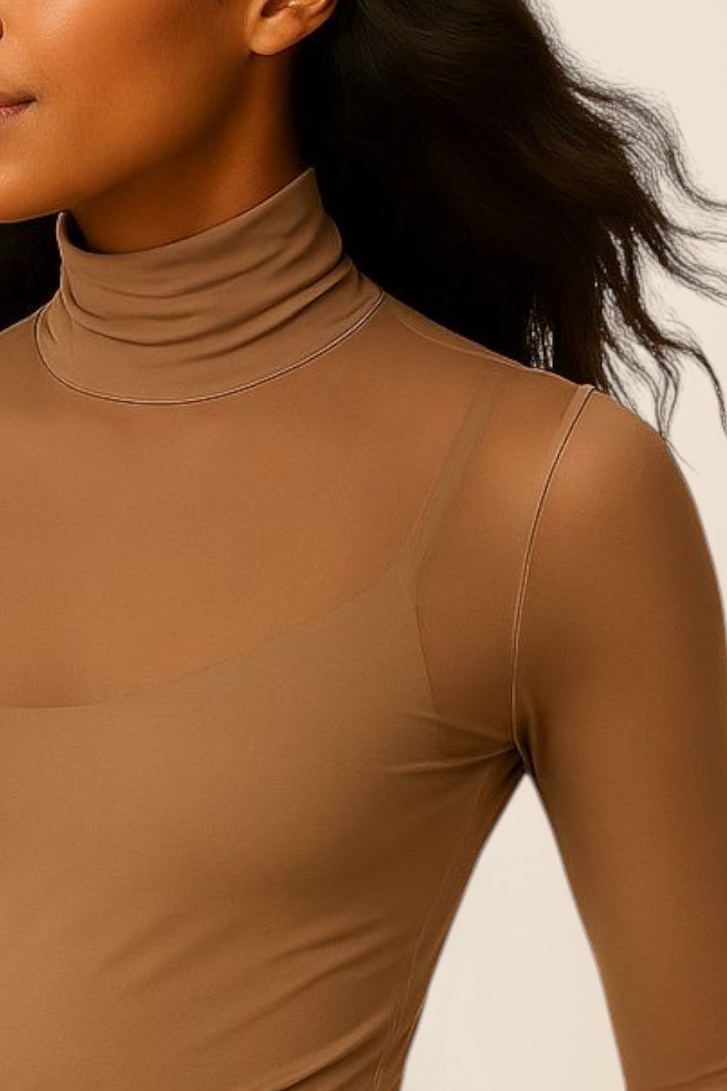 Blusa Segunda Pele Feminina – Tule Transparente com Gola Alta