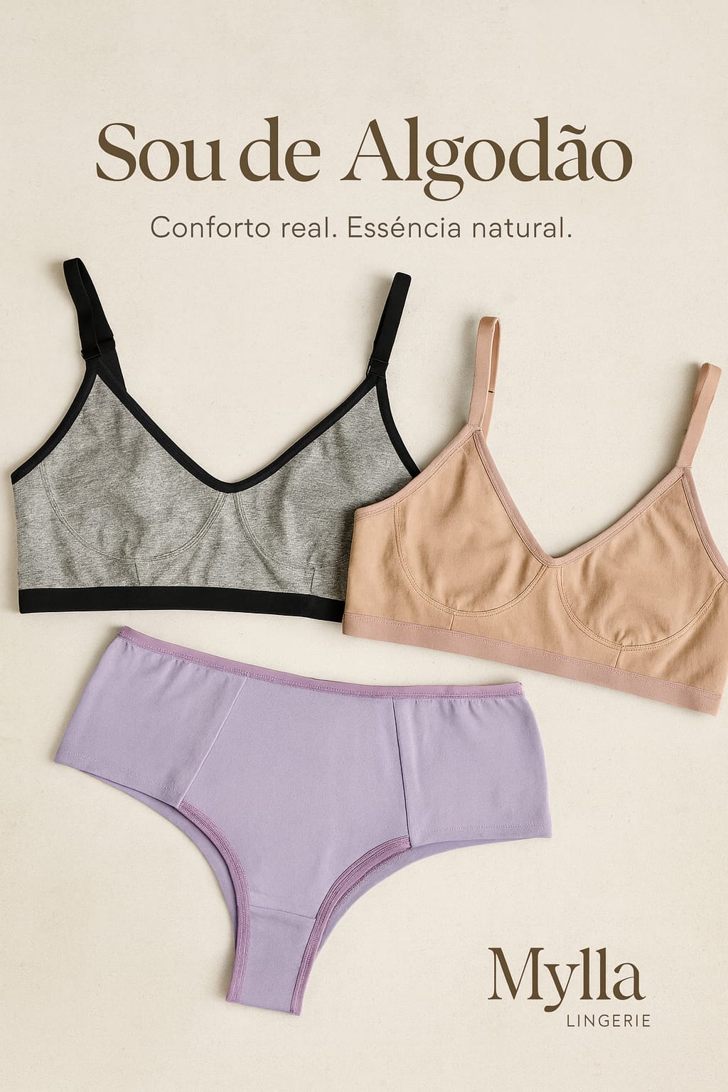 Kit Harmonia 3×1 – Dois Sutiãs  + Calcinha Suave de Algodão