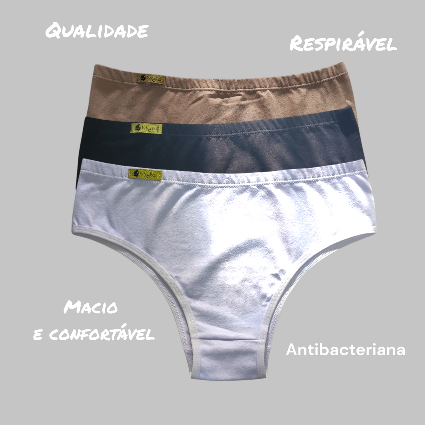 Agradável Kit 5 calcinhas de algodão puro conforto antibacteriana